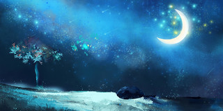 月亮展板背景蓝色大气唯美夜晚月亮星空简约海报背景